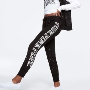 PINK VS Rhinestones bling logo skinny Studded jogger